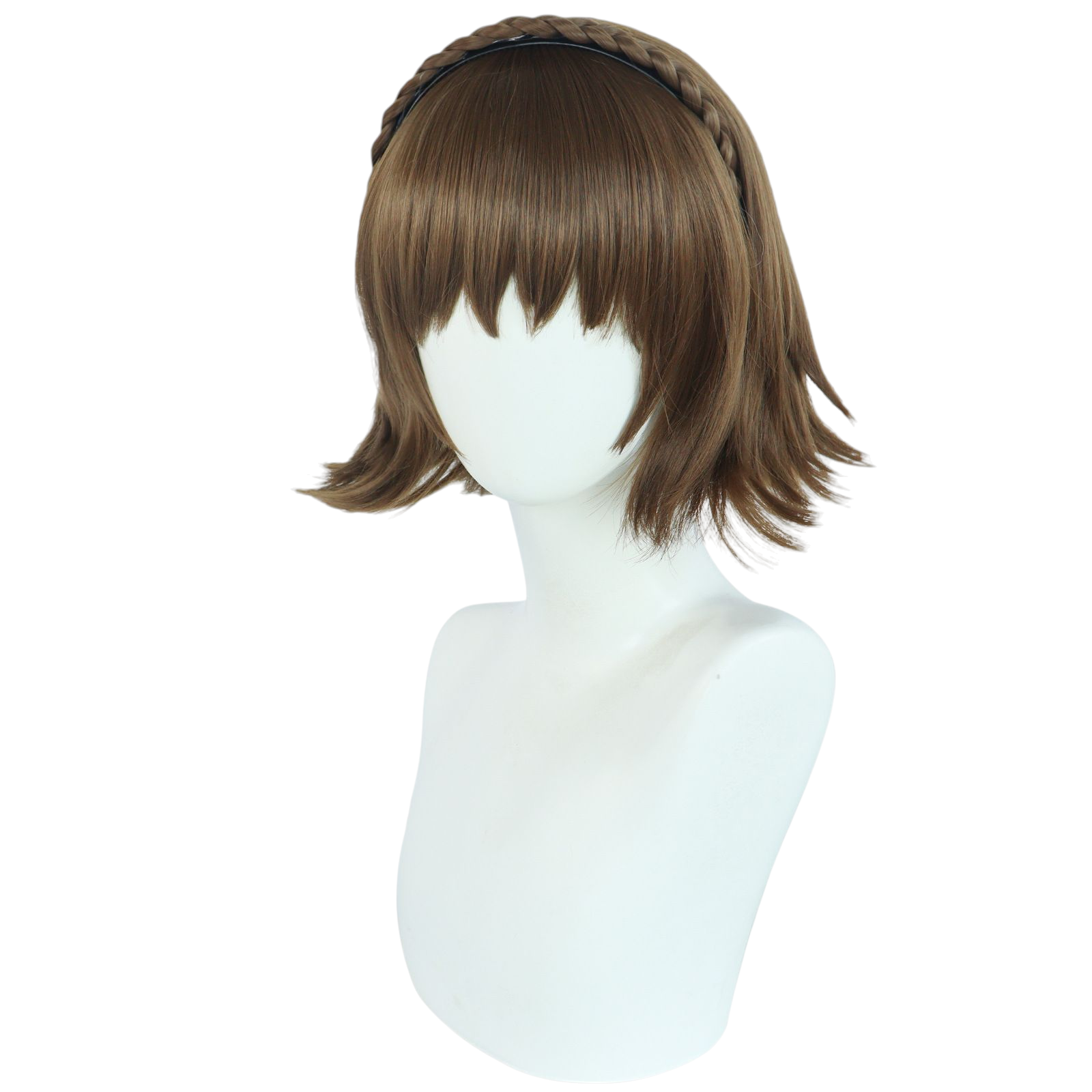Dark Olive Green Makoto Niijima (Queen) Cosplay Wig - Persona 5 (Brown Braid/Bob) (FEVERCOS)