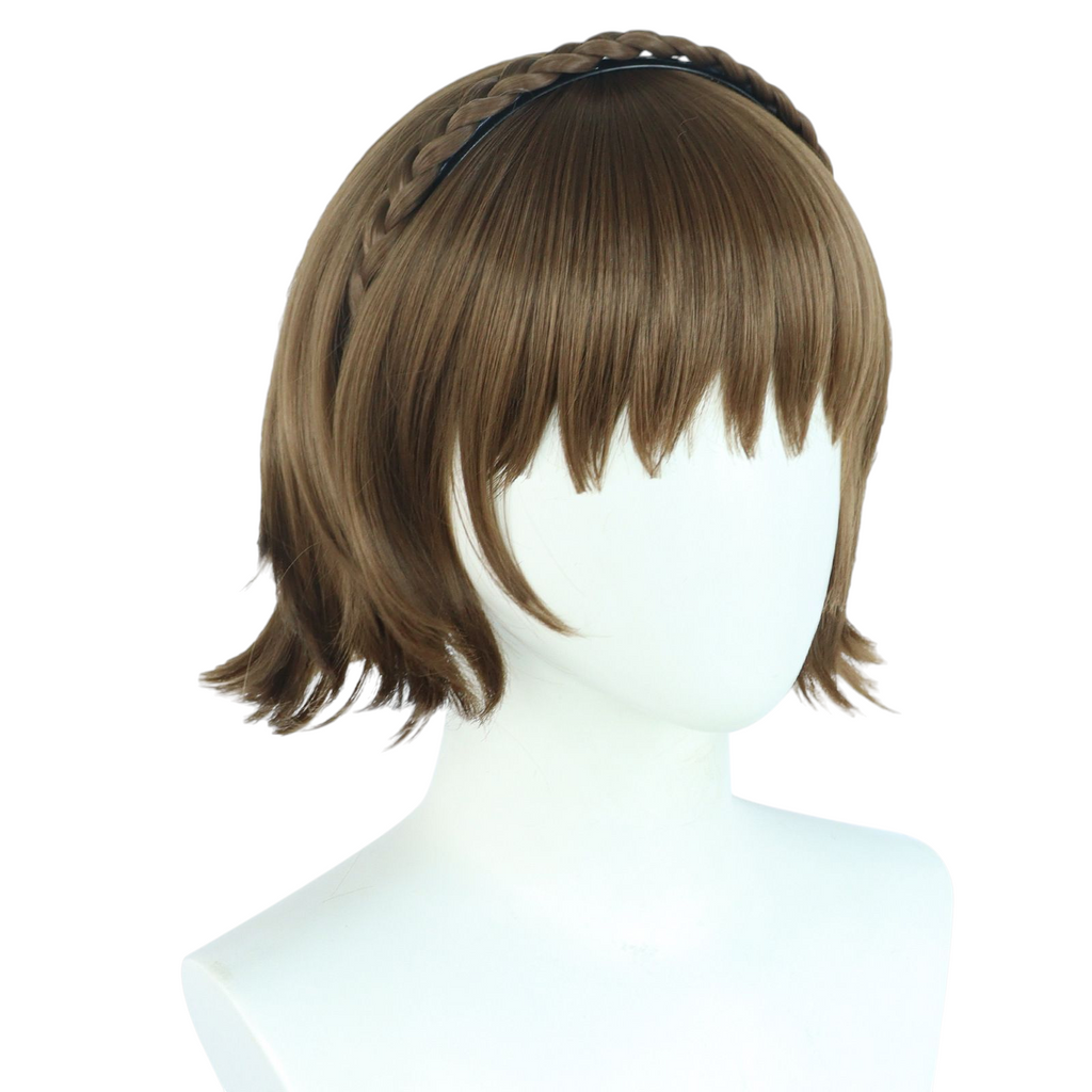 White Smoke Makoto Niijima (Queen) Cosplay Wig - Persona 5 (Brown Braid/Bob) (FEVERCOS)