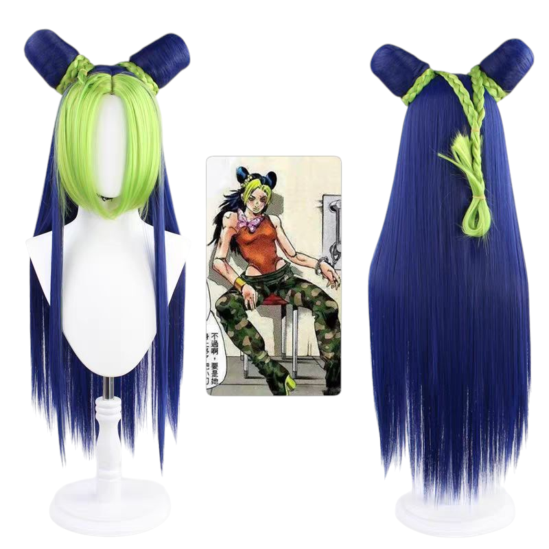 Antique White Jolyne Cujoh (Anime Ver.) Cosplay Wig - JoJo Stone Ocean (Green/Yellow Buns) (FEVERCOS)