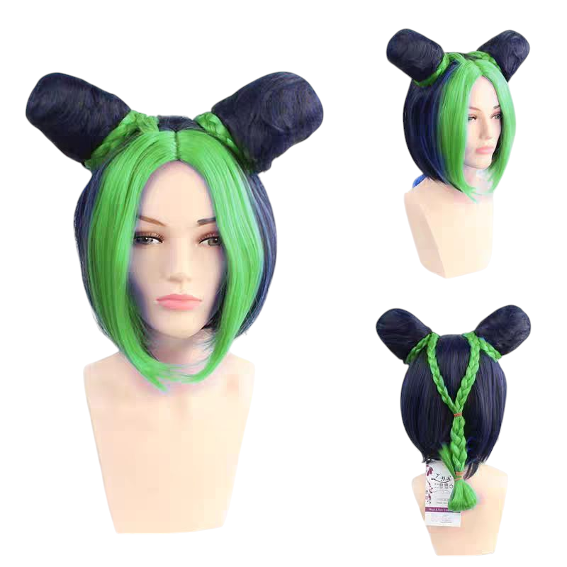 Bisque Jolyne Cujoh (Anime Ver.) Cosplay Wig - JoJo Stone Ocean (Green/Yellow Buns) (FEVERCOS)