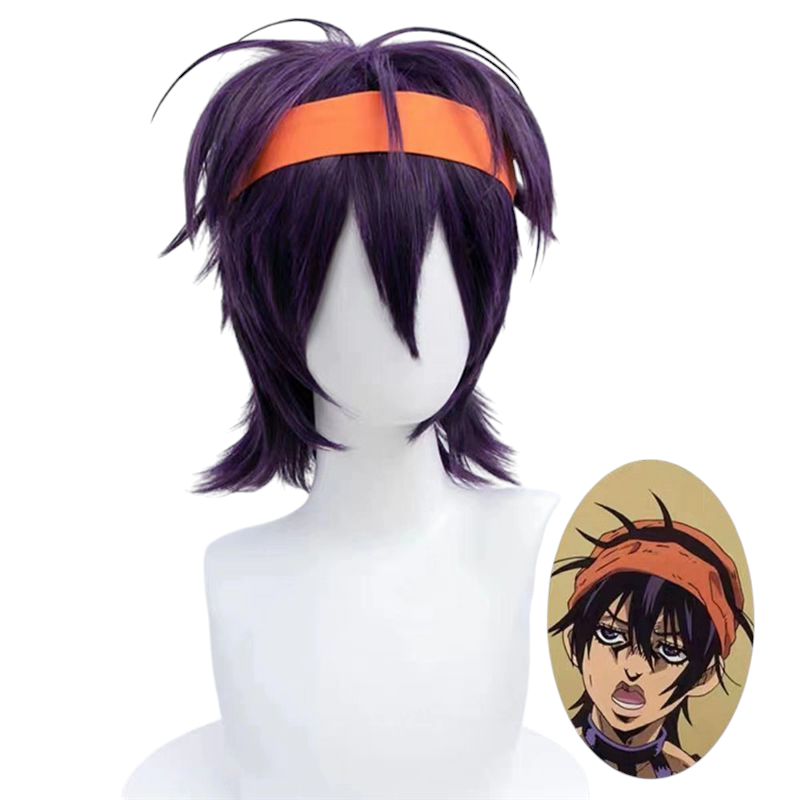 Light Gray Narancia Ghirga Cosplay Wig - JoJo Golden Wind (Black/Purple Wolf) (FEVERCOS)