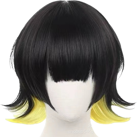 White Smoke Bachira Meguru Cosplay Wig - Blue Lock (Black/Yellow Split Bob) (FEVERCOS)