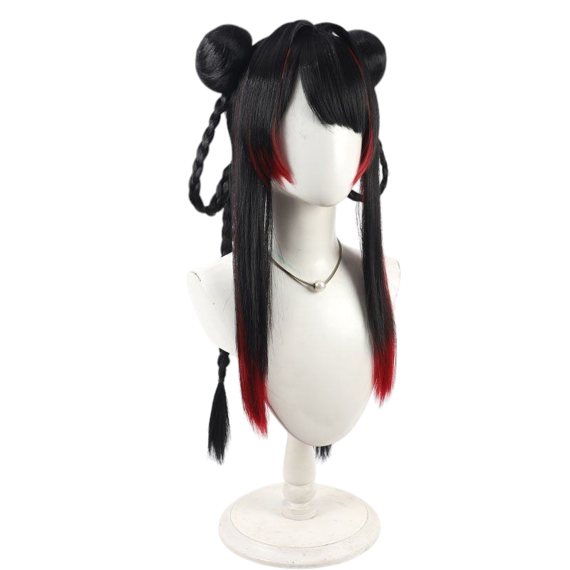 White Smoke Tsukino Mito Cosplay Wig - Virtual Streamer (Black Straight Styled) (FEVERCOS)