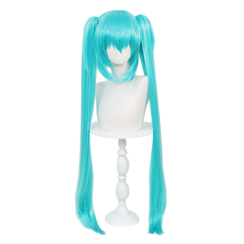 White Smoke Hatsune Miku (McDonald's Collab Ver.) Cosplay Wig - (Teal Tiger Clip Ponytails) (FEVERCOS)
