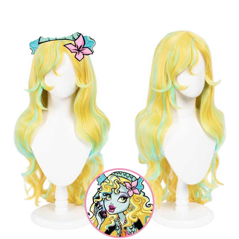White Smoke Lagoona Blue Cosplay Wig - Monster High (Blonde with Teal Highlights) (FEVERCOS)