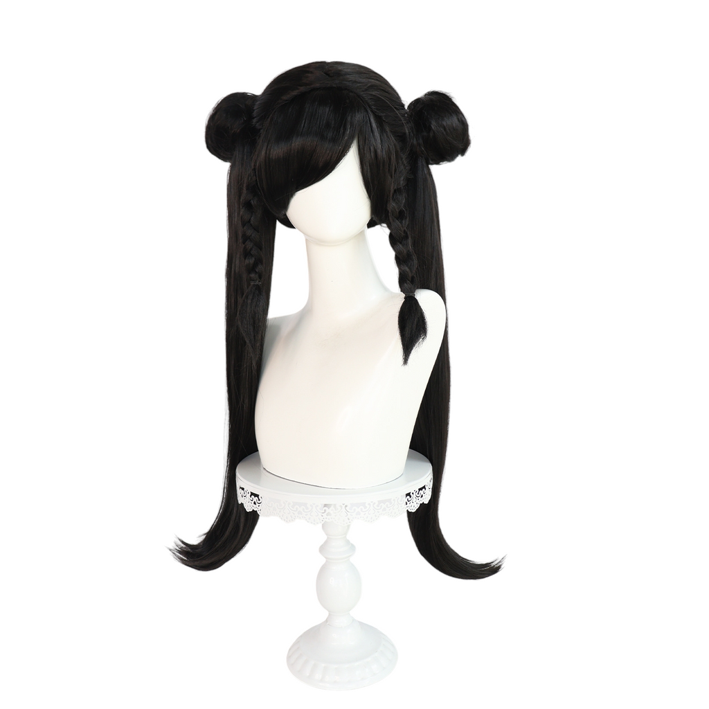 White Smoke Chun-Li (Classic) Cosplay Wig - Street Fighter (Brown Buns/Ox Horns) (FEVERCOS)