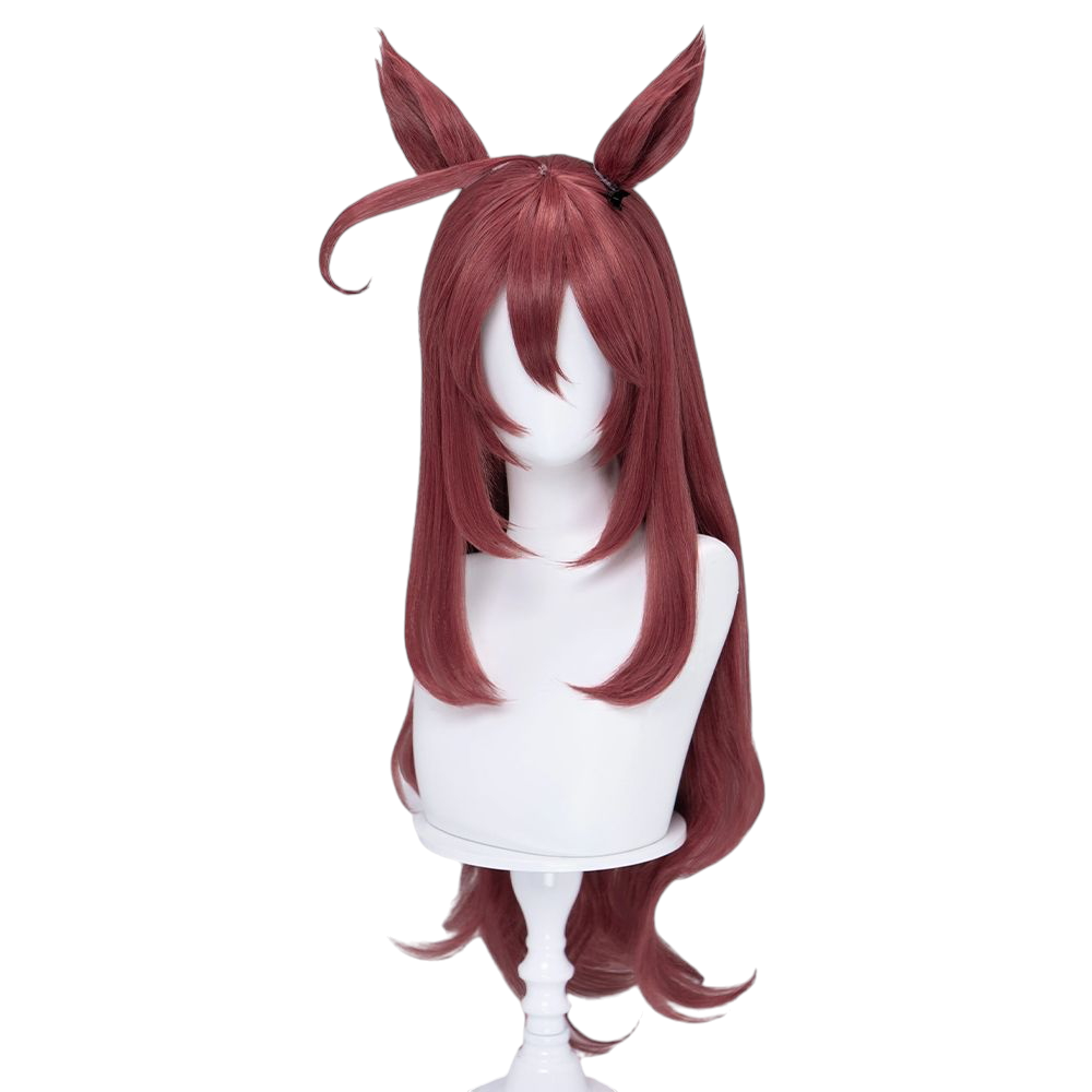 White Smoke Mihono Bourbon Cosplay Wig - Uma Musume (80cm Burgundy Detachable Ears) (FEVERCOS)