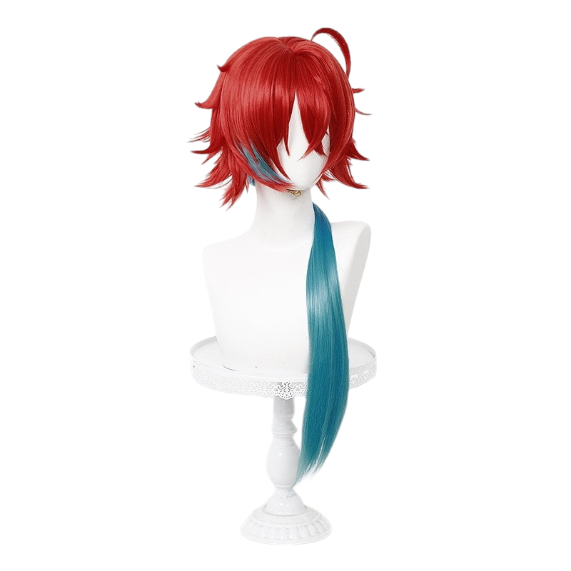 White Smoke Teiming Cosplay Wig - Kaguya-sama: Love Is War (Red Highlight Integrated Ponytail) (FEVERCOS)