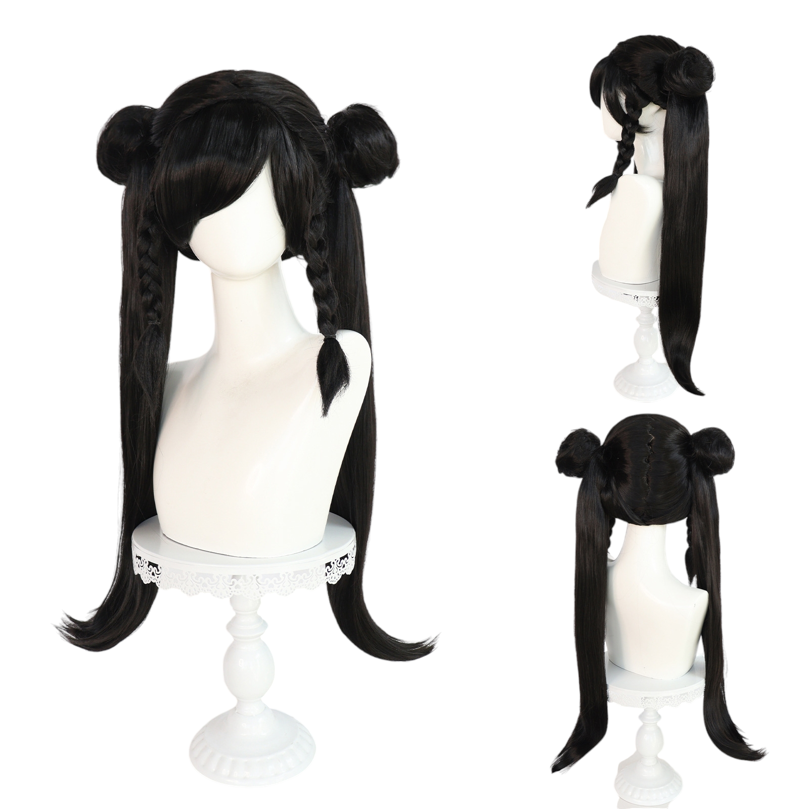White Smoke Chun-Li (Classic) Cosplay Wig - Street Fighter (Brown Buns/Ox Horns) (FEVERCOS)