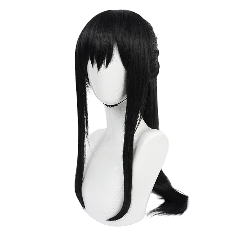 White Smoke Mina Ashiro Cosplay Wig - Kaiju No. 8 (Black Ponytail) (FEVERCOS)