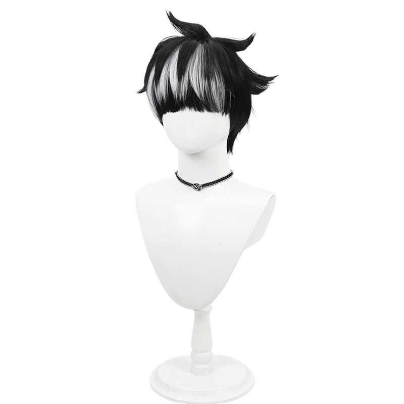 White Smoke Gen Narumi Cosplay Wig - Kaiju No. 8 (Black/White Teased) (FEVERCOS)