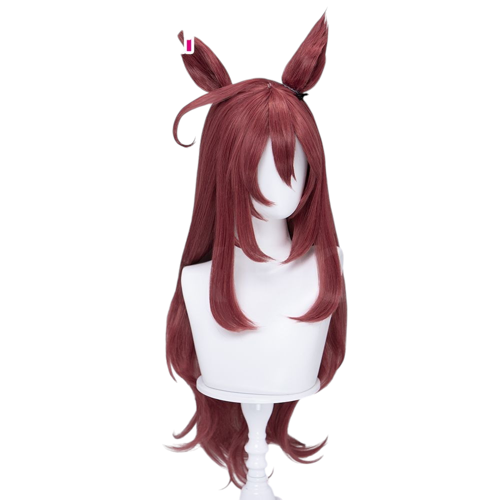 White Smoke Mihono Bourbon Cosplay Wig - Uma Musume (80cm Burgundy Detachable Ears) (FEVERCOS)