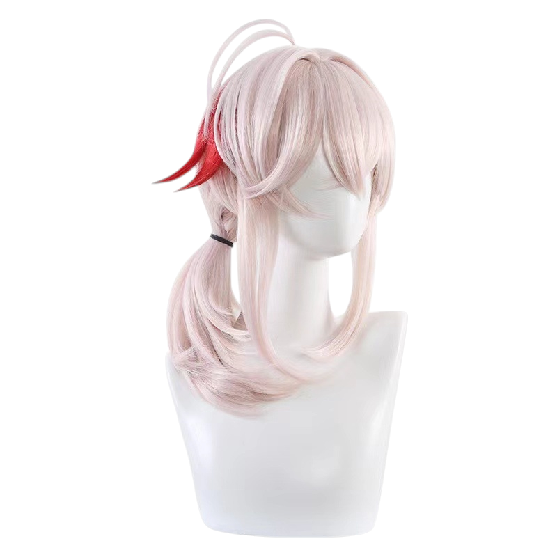 White Smoke Kaedehara Kazuha Cosplay Wig - Genshin Impact (Platinum Blonde Red Streak Ponytail) (FEVERCOS)