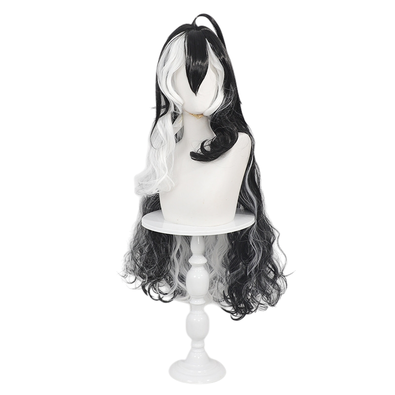 White Smoke Wang Cosplay Wig - Arknights (Black/White Split Curly Ponytail) (FEVERCOS)