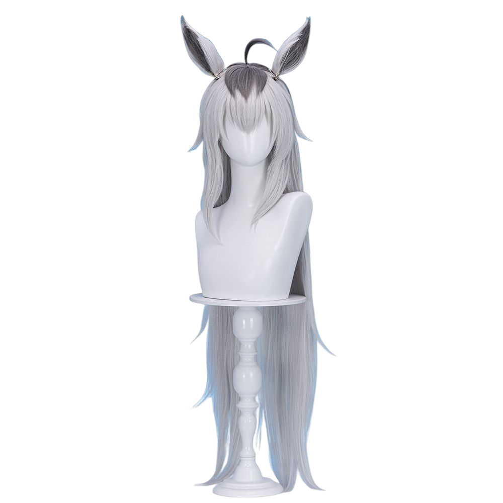 White Smoke Oguri Cap Cosplay Wig - Uma Musume (90cm Layered Gradient with Ears) (FEVERCOS)