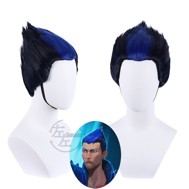 White Smoke Yoru Cosplay Wig - Valorant (Black/Blue Widow's Peak Spiky) (FEVERCOS)