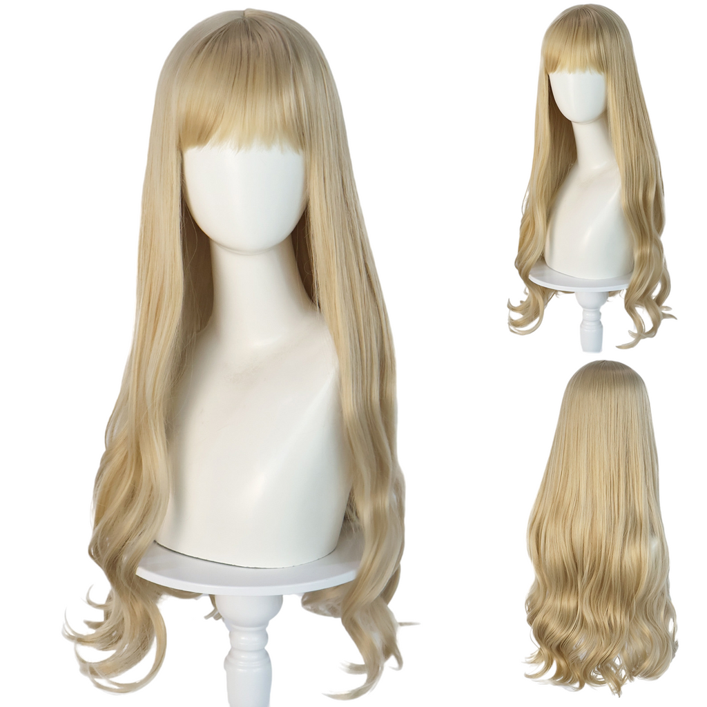 White Smoke Taylor Swift Era Style Wig - Pop Icon Cosplay (Blonde Long Curly with Bangs) (FEVERCOS)
