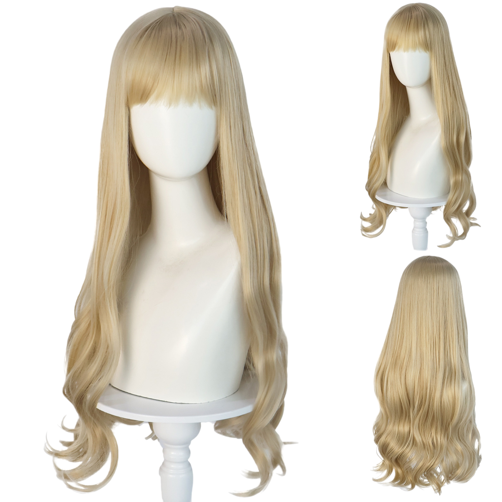 White Smoke Taylor Swift Era Style Wig - Pop Icon Cosplay (Blonde Long Curly with Bangs) (FEVERCOS)