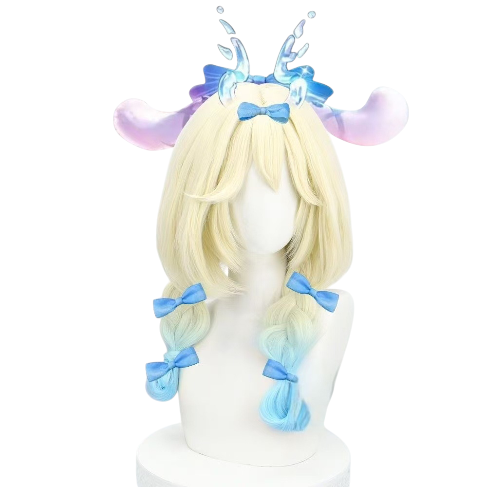 White Smoke Yao (Cinnamoroll Collab) Cosplay Wig - Honor of Kings (Blue Twin Braids) (FEVERCOS)
