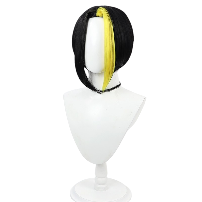 White Smoke Finn Ames (DXF Ver.) Cosplay Wig - Mashle: Magic and Muscles (Black with Yellow Highlights) (FEVERCOS)