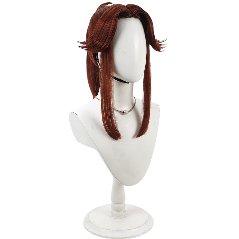 Light Gray Sakubei Tomatsu Cosplay Wig - Nintama Rantaro (Burgundy Ponytail) (FEVERCOS)