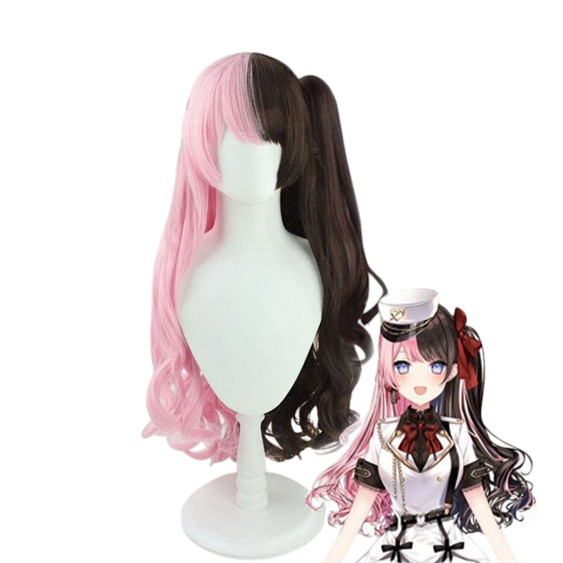 White Smoke Hinano Tachibana Cosplay Wig - VSPO! (Brown/Pink Split Style) (FEVERCOS)
