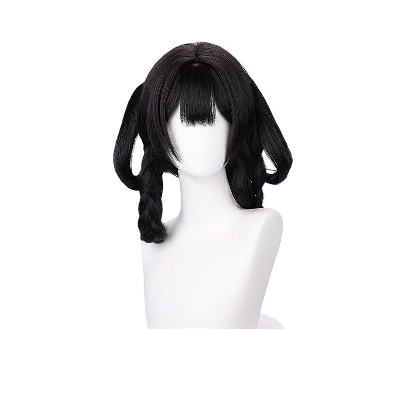 White Smoke Xiao Qiao (Lilac Skin) Cosplay Wig - Honor of Kings (Black Short Twin Braids) (FEVERCOS)