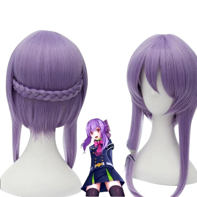 White Smoke Shinoa Hiiragi Cosplay Wig - Seraph of the End (Purple Braided Updo) (FEVERCOS)