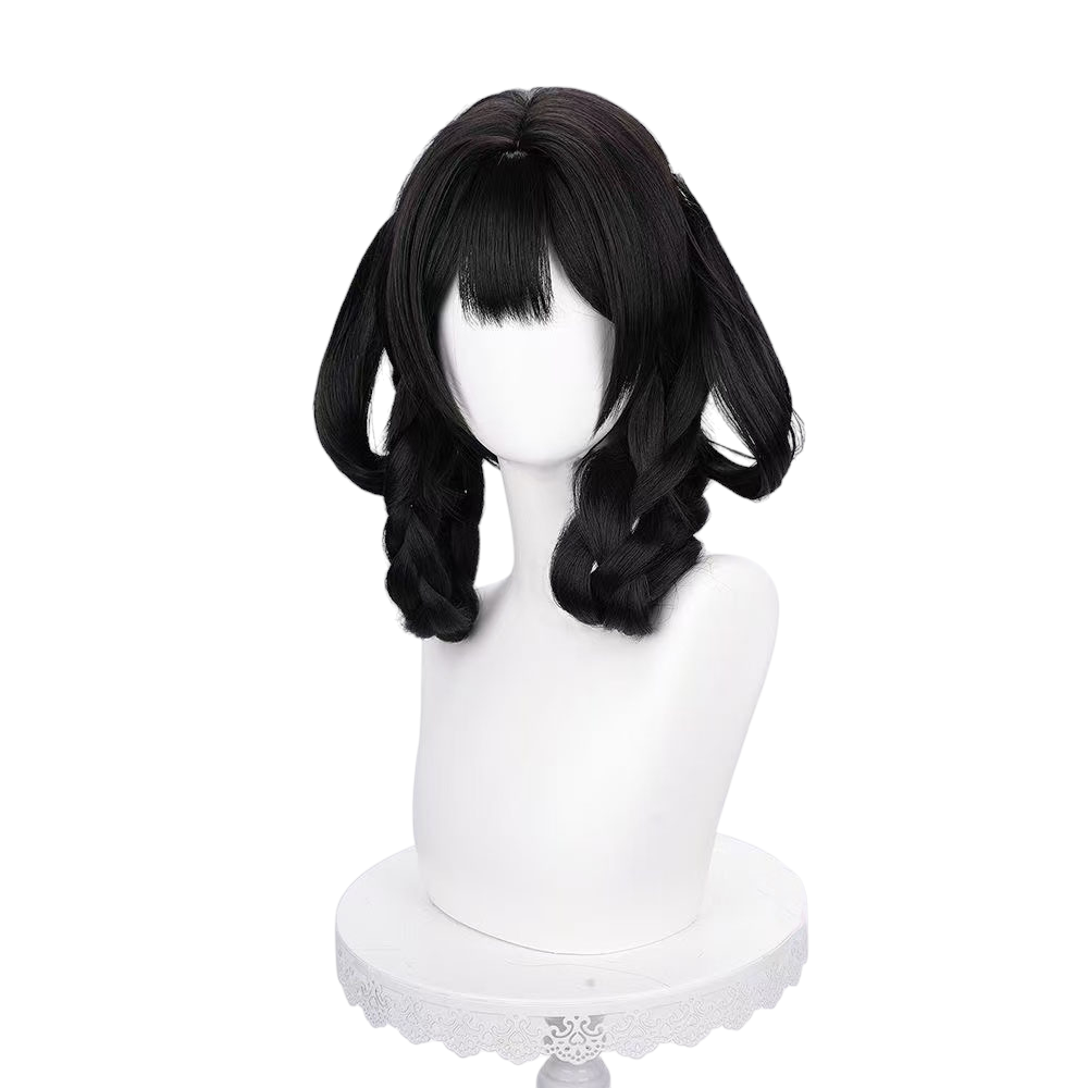 White Smoke Xiao Qiao (Lilac Skin) Cosplay Wig - Honor of Kings (Black Short Twin Braids) (FEVERCOS)
