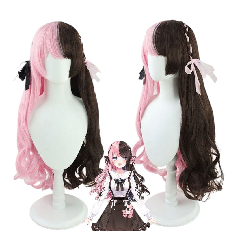 White Smoke Hinano Tachibana Cosplay Wig - VSPO! (Brown/Pink Split Style) (FEVERCOS)