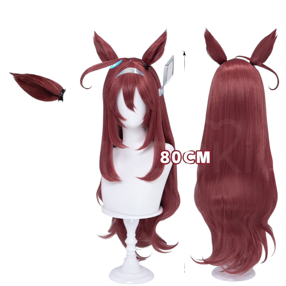 White Smoke Mihono Bourbon Cosplay Wig - Uma Musume (80cm Burgundy Detachable Ears) (FEVERCOS)