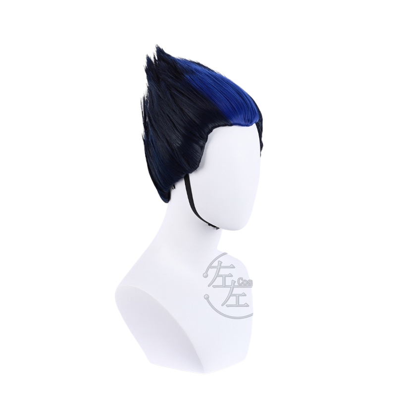 White Smoke Yoru Cosplay Wig - Valorant (Black/Blue Widow's Peak Spiky) (FEVERCOS)