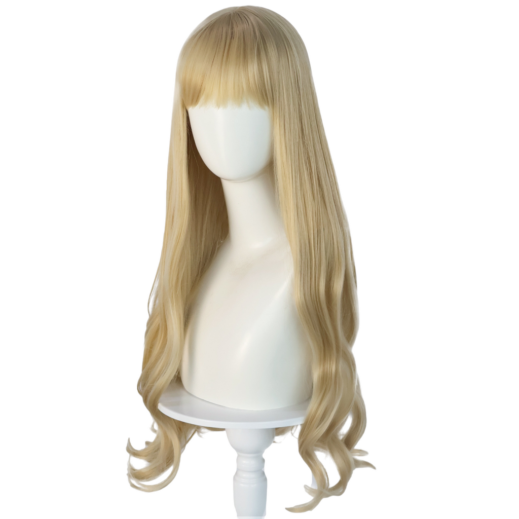 White Smoke Taylor Swift Era Style Wig - Pop Icon Cosplay (Blonde Long Curly with Bangs) (FEVERCOS)