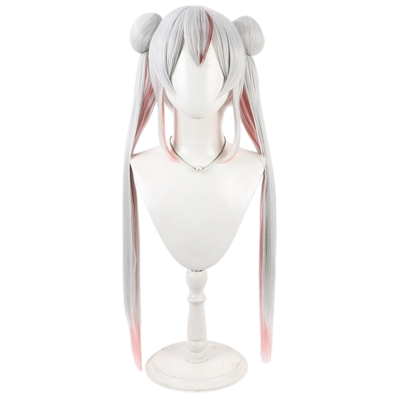White Smoke Nakiri Ayame (Tennyo 3D Ver.) Cosplay Wig - Hololive VTuber (Detachable Bun Ponytail) (FEVERCOS)