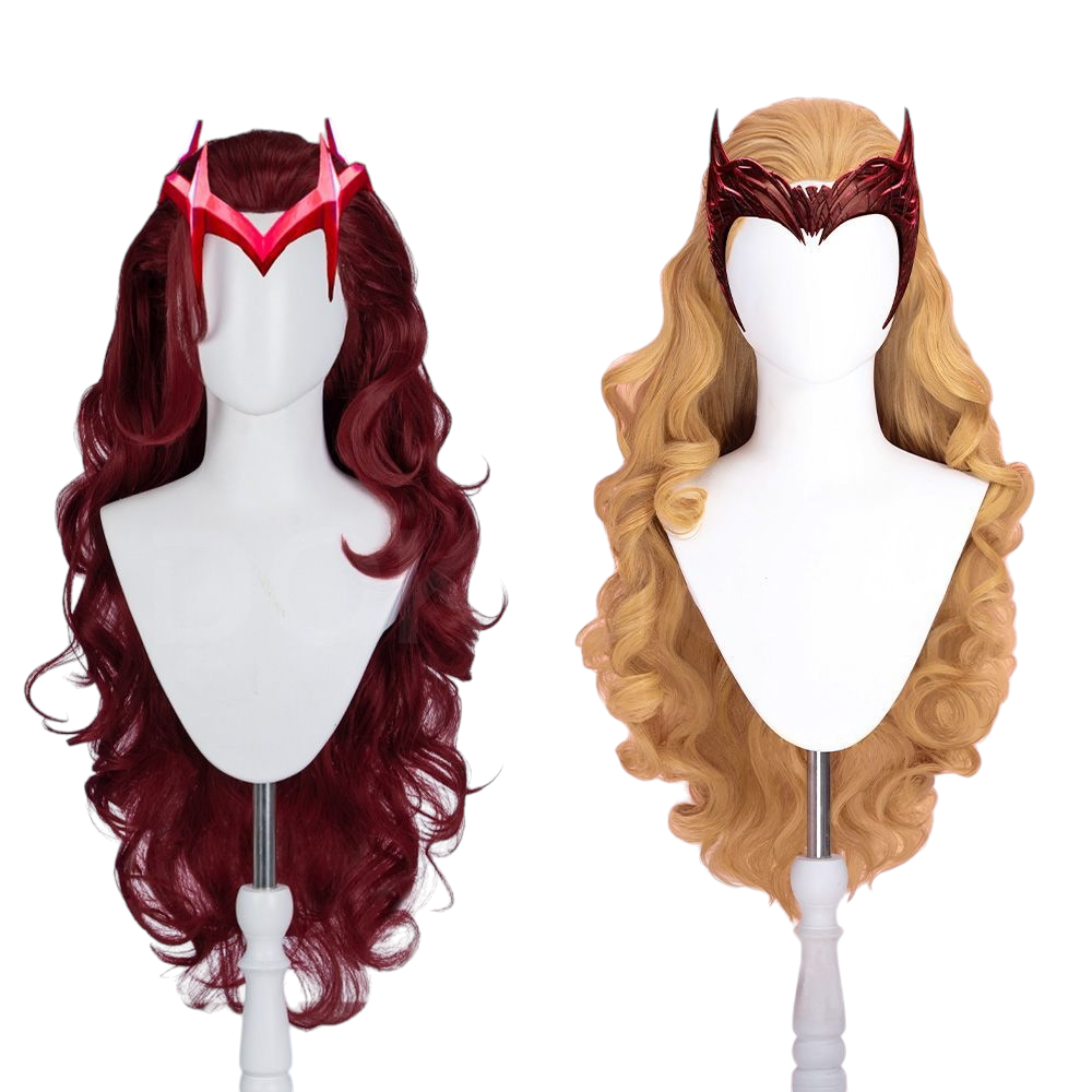 White Smoke Scarlet Witch Cosplay Wig - Marvel Rivals (80cm Burgundy Curly Teased) (FEVERCOS)