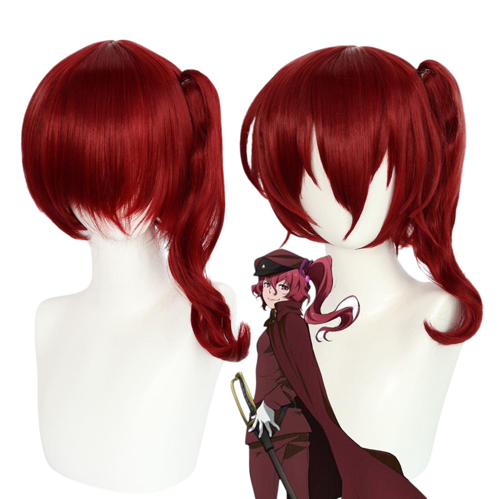 Dark Red Teruko Okura Cosplay Wig - Bungo Stray Dogs (Red/Pink Pigtails) (FEVERCOS)
