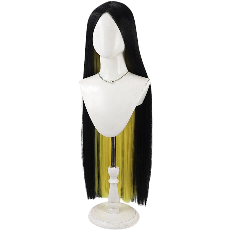 White Smoke Sir Pentious Cosplay Wig - Hazbin Hotel (Black/Yellow Scalp Style) (FEVERCOS)
