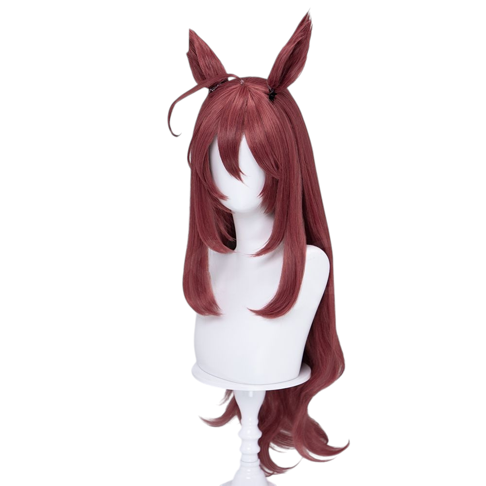 White Smoke Mihono Bourbon Cosplay Wig - Uma Musume (80cm Burgundy Detachable Ears) (FEVERCOS)