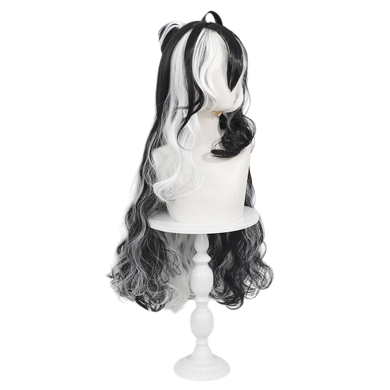 White Smoke Wang Cosplay Wig - Arknights (Black/White Split Curly Ponytail) (FEVERCOS)