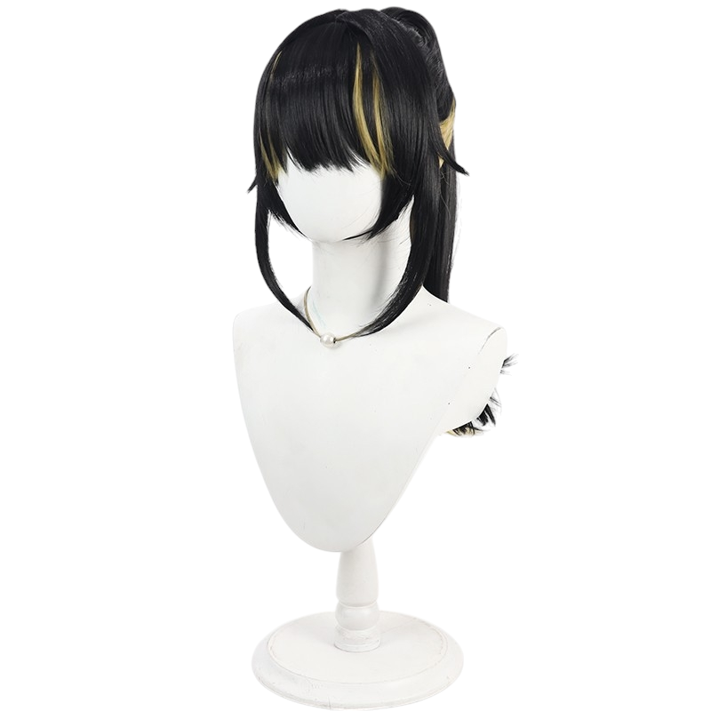 White Smoke Luca Ikaruga Cosplay Wig - Idolmaster Shiny Colors (Black/Red Detachable Ponytail) (FEVERCOS)