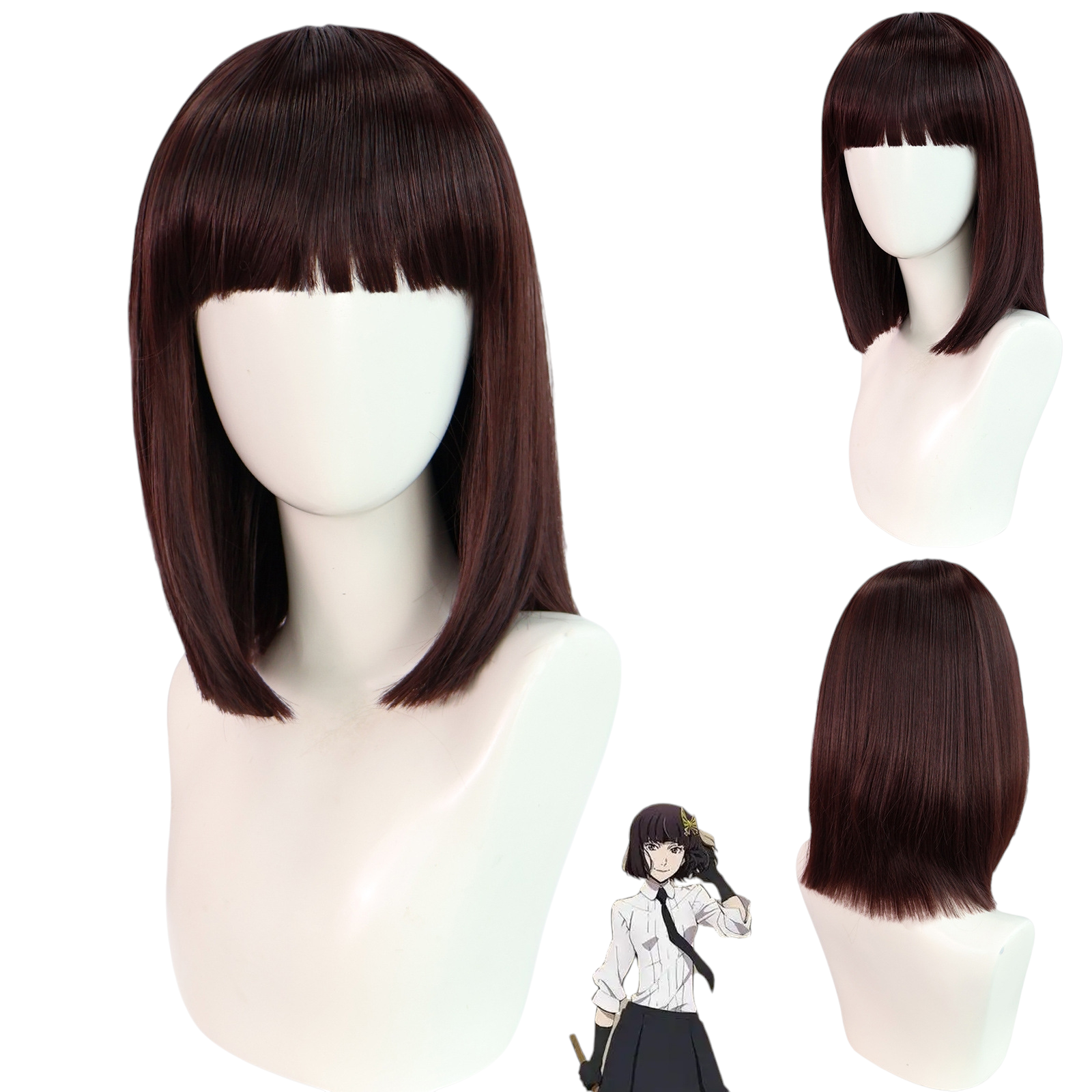 Antique White Akiko Yosano Cosplay Wig - Bungo Stray Dogs (Black/Purple Bob) (FEVERCOS)