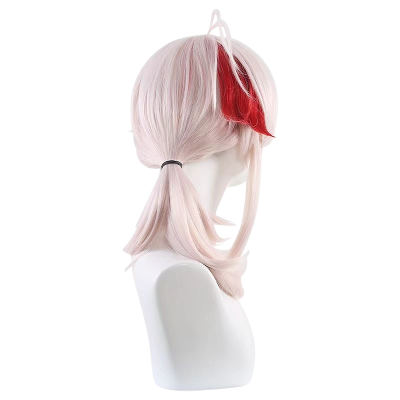 White Smoke Kaedehara Kazuha Cosplay Wig - Genshin Impact (Platinum Blonde Red Streak Ponytail) (FEVERCOS)