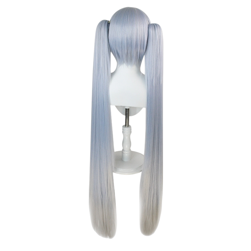 White Smoke Snow Miku Cosplay Wig - Hatsune Miku / Vocaloid (Blue/Silver Twin Tiger Clips) (FEVERCOS)