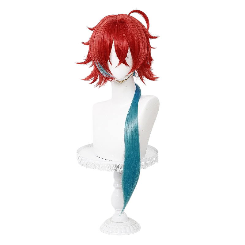 White Smoke Teiming Cosplay Wig - Kaguya-sama: Love Is War (Red Highlight Integrated Ponytail) (FEVERCOS)