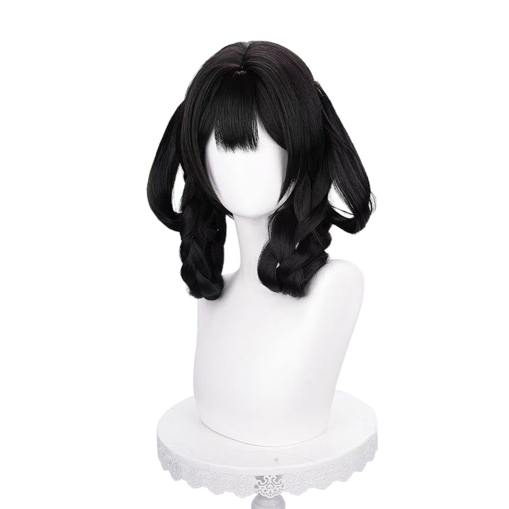 White Smoke Xiao Qiao (Lilac Skin) Cosplay Wig - Honor of Kings (Black Short Twin Braids) (FEVERCOS)