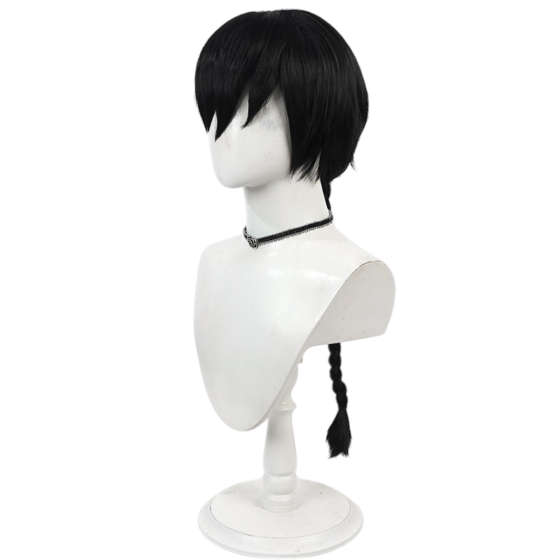 White Smoke Ranma Saotome (Male) Cosplay Wig - Ranma 1/2 (Black Teased Long Ponytail) (FEVERCOS)