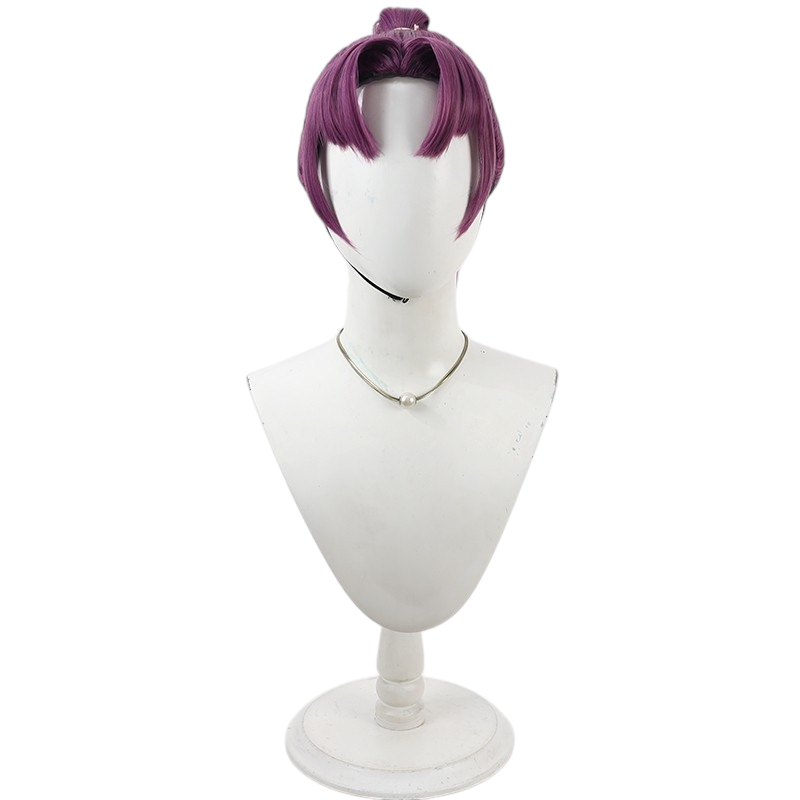 Light Gray Kazuma Santanda Cosplay Wig - Nintama Rantaro (Purple/Black Ponytail) (FEVERCOS)