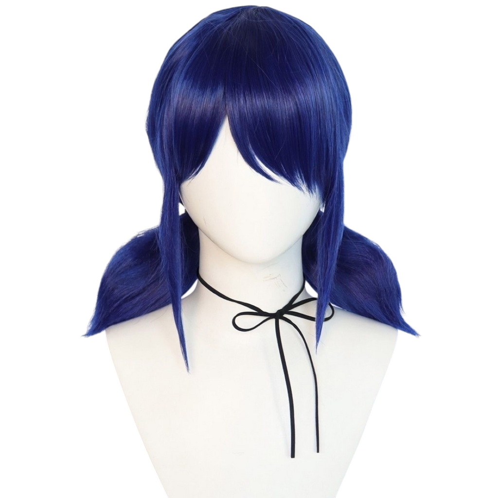 White Smoke Marinette Cosplay Wig - Miraculous Ladybug (Deep Blue Crimped Twin Tails) (FEVERCOS)