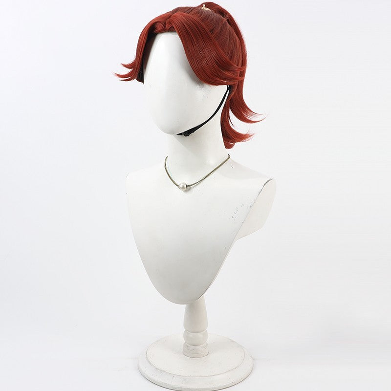 White Smoke Takiyashamaru Taira Cosplay Wig - Nintama Rantaro (Wine Red/Pink) (FEVERCOS)