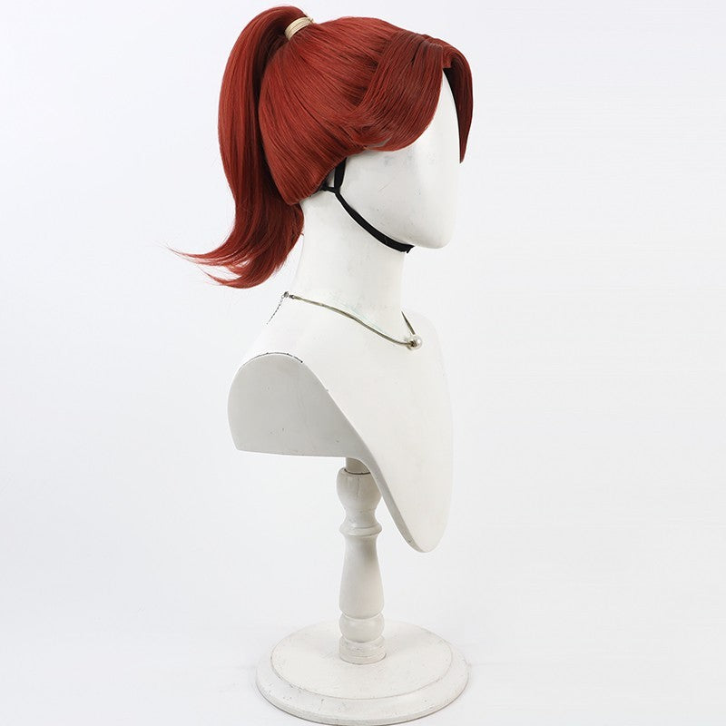 White Smoke Takiyashamaru Taira Cosplay Wig - Nintama Rantaro (Wine Red/Pink) (FEVERCOS)